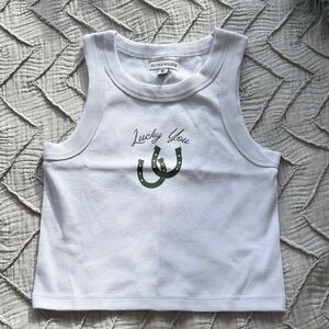 White Tank Top with Green Horseshoe Design